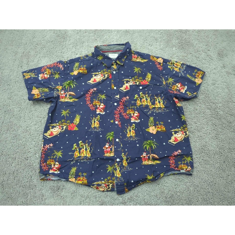 Free Planet Button Up Shirt Mens 3X‎ Blue Short Sleeve Hawaiian Santa Christmas